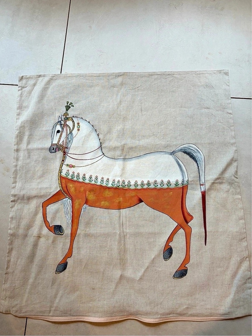 John Robshaw Dancing Horse Hand Painted Linen Cotton Accent Pillow Cover